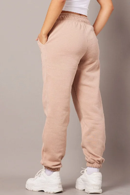 Brown Track Pants High Rise