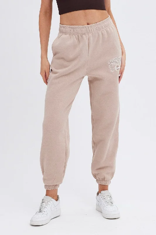 Brown Track Pants High Rise Jogger