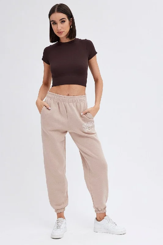 Brown Track Pants High Rise Jogger