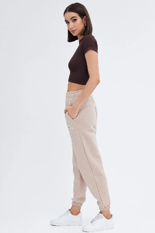 Brown Track Pants High Rise Jogger