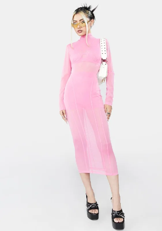 Bubblegum Hot To Touch Mesh Midi Dress