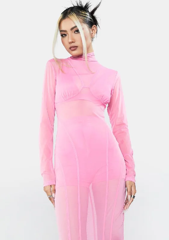 Bubblegum Hot To Touch Mesh Midi Dress