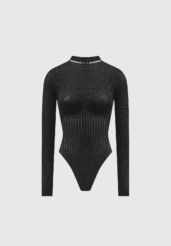 Contour Knit Bodysuit with Chain - Black