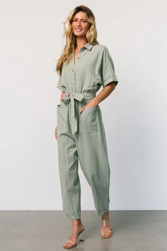 Dallas Button Up Jumpsuit | Sage