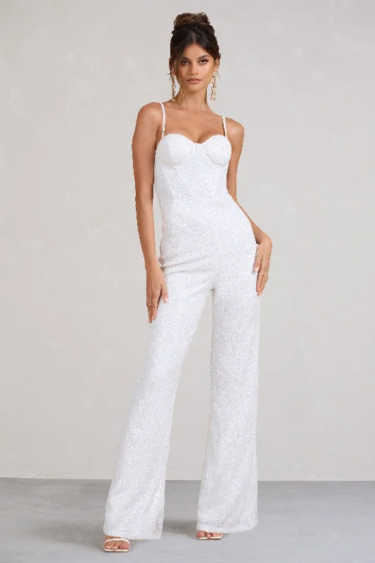 Dandelion | White Strappy Corset Sequin Jumpsuit