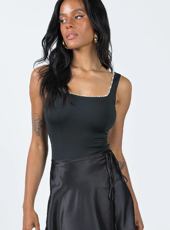 Dayrell Pearl Trim Bodysuit Black