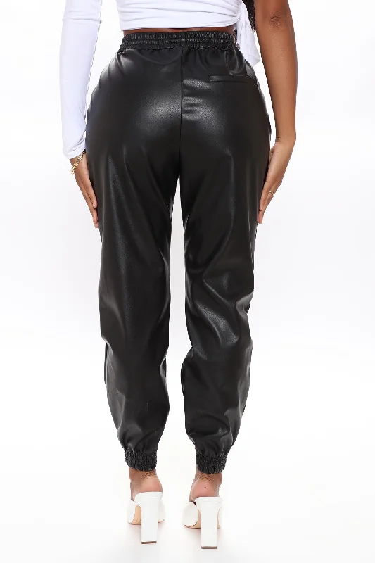 Everybody Looking Faux Leather Joggers - Black