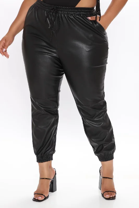 Everybody Looking Faux Leather Joggers - Black