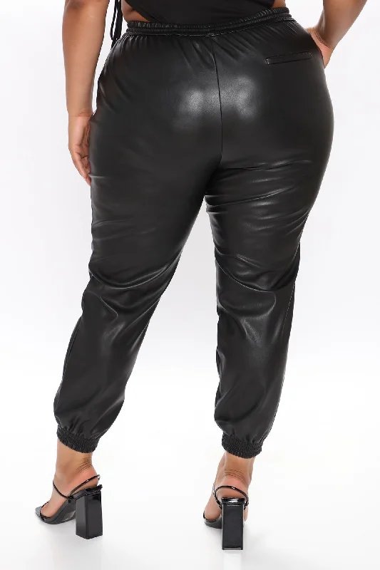 Everybody Looking Faux Leather Joggers - Black