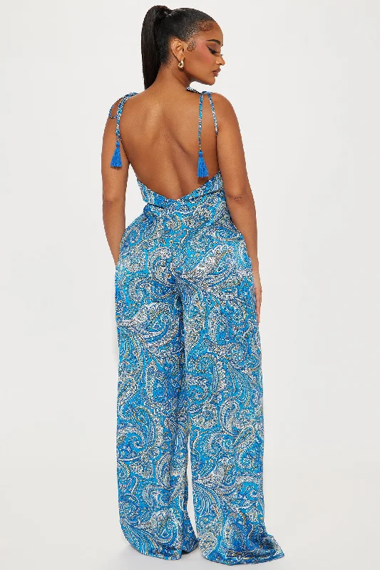 Forever Vacation Satin Jumpsuit  - Blue