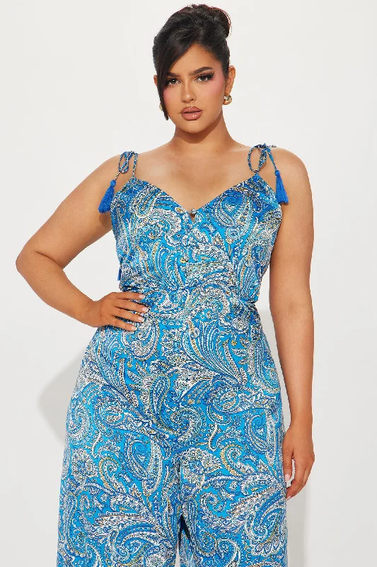 Forever Vacation Satin Jumpsuit  - Blue