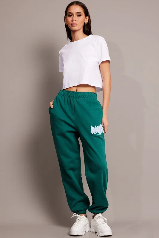 Green Track Pants High Rise