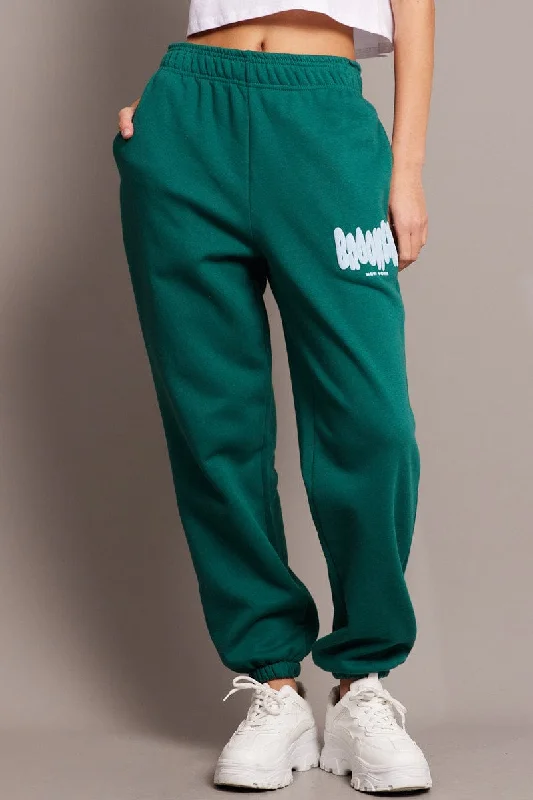 Green Track Pants High Rise