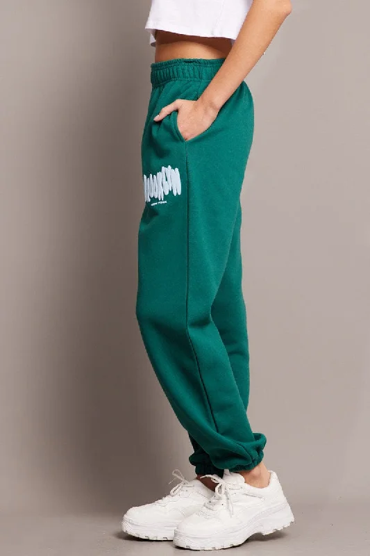 Green Track Pants High Rise