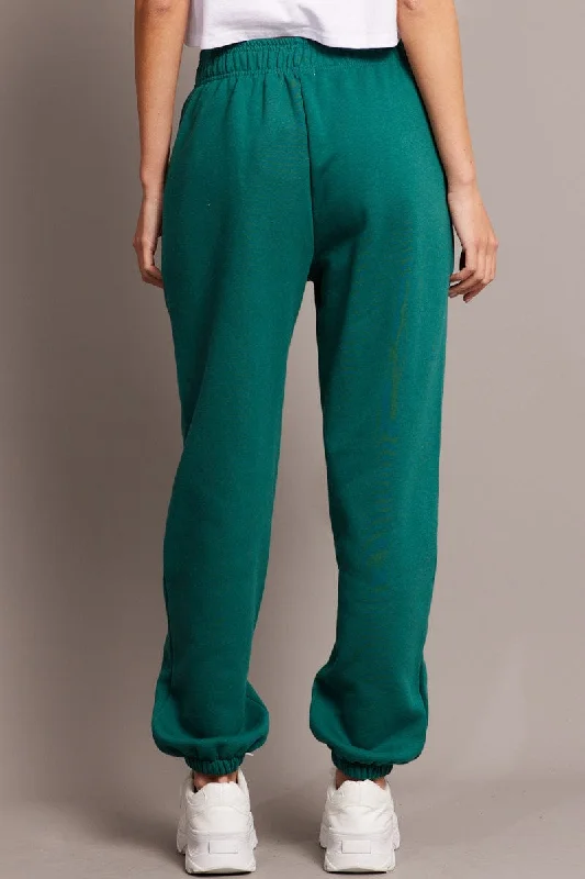 Green Track Pants High Rise