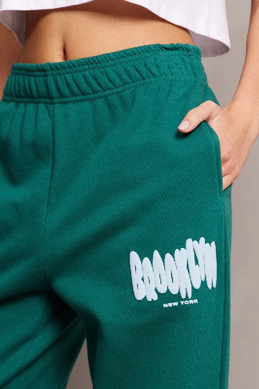 Green Track Pants High Rise