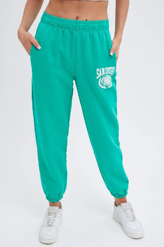 Green Track Pants High Rise Jogger