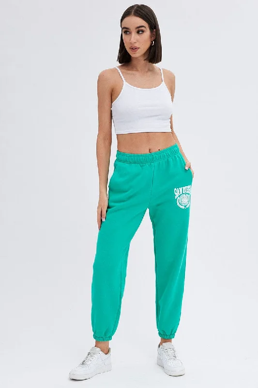 Green Track Pants High Rise Jogger