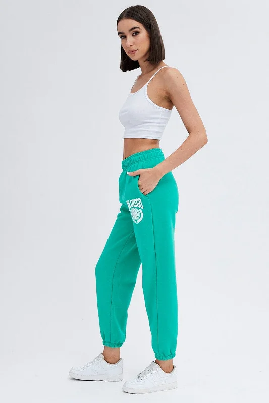 Green Track Pants High Rise Jogger