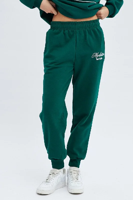 Green Track Pants High Rise Jogger