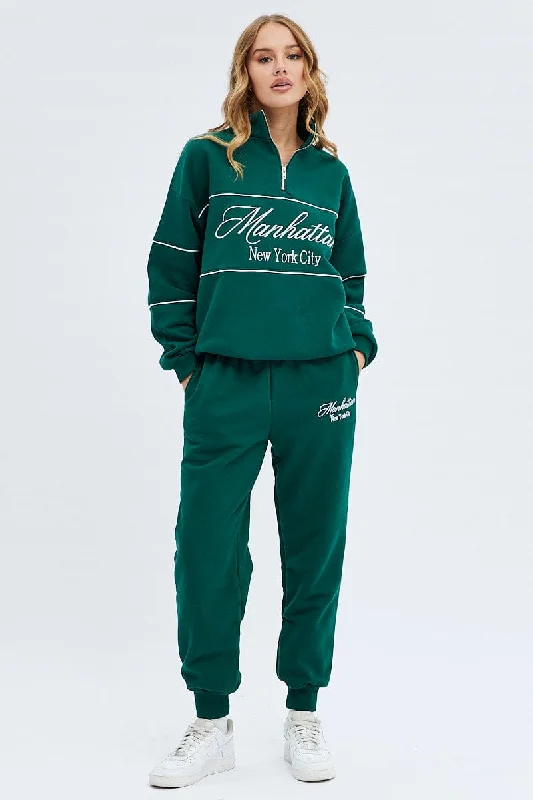 Green Track Pants High Rise Jogger