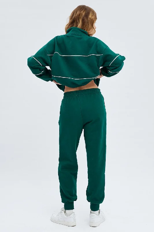 Green Track Pants High Rise Jogger