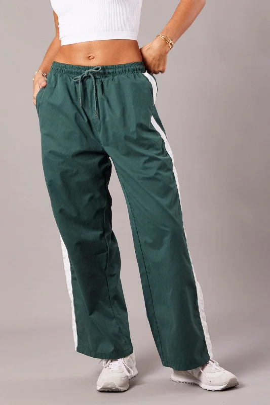 Green Track Pants Wide Leg