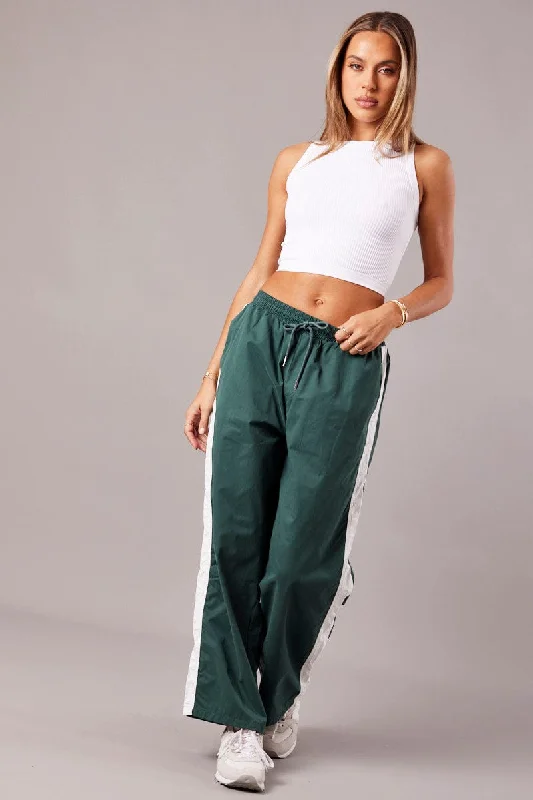 Green Track Pants Wide Leg