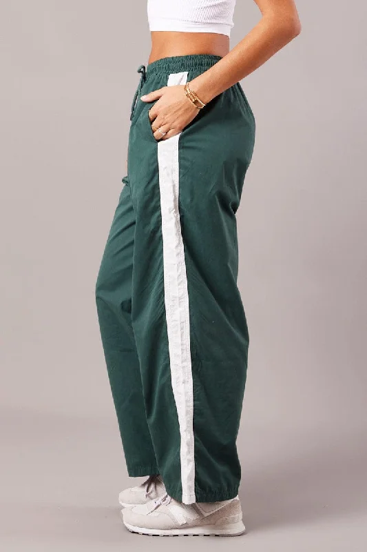 Green Track Pants Wide Leg