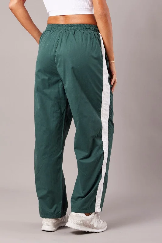 Green Track Pants Wide Leg