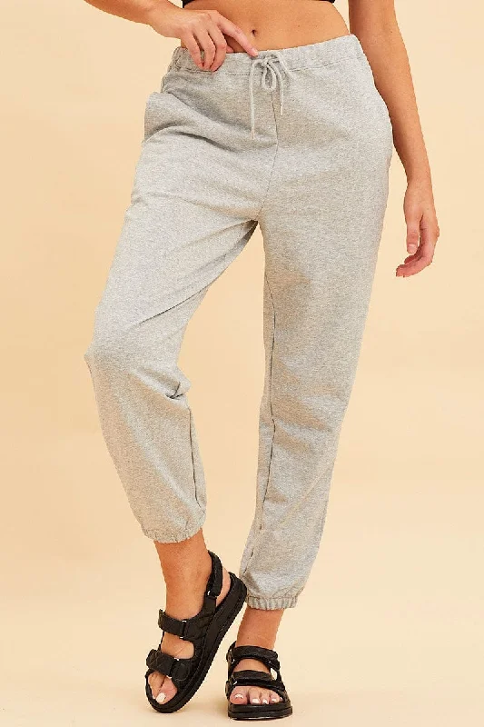 Grey Lounge Pant Cotton Terry Stretch Drawstring Waist