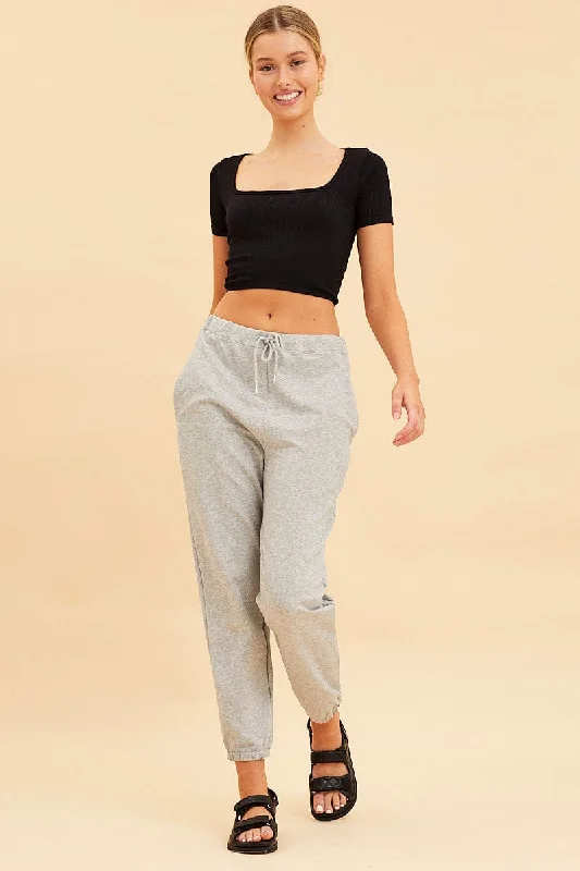 Grey Lounge Pant Cotton Terry Stretch Drawstring Waist