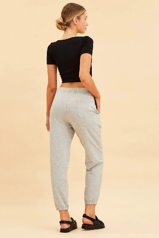 Grey Lounge Pant Cotton Terry Stretch Drawstring Waist