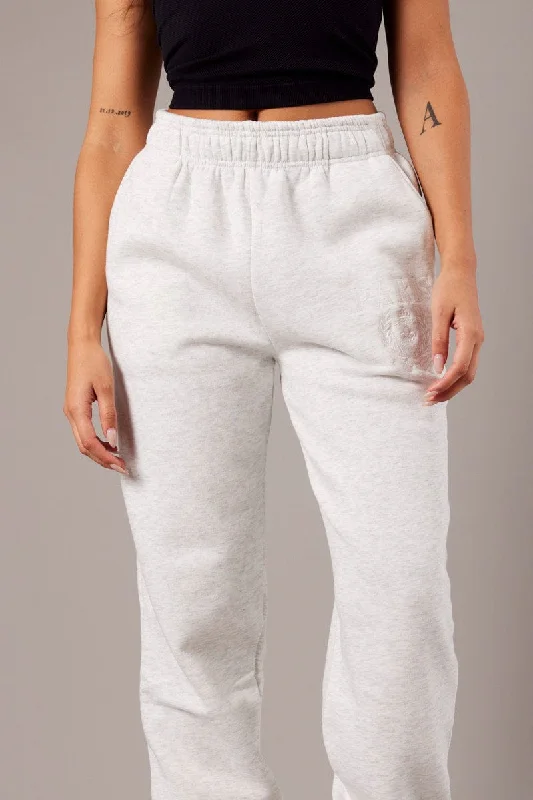 Grey Track Pants High Rise