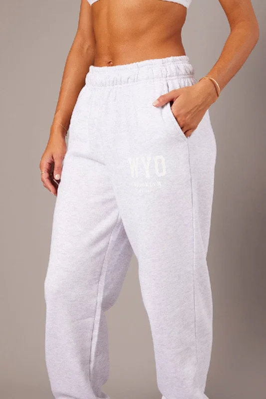 Grey Track Pants High Rise