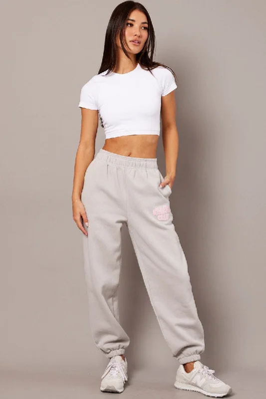 Grey Track Pants High Rise