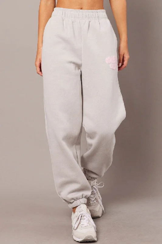 Grey Track Pants High Rise