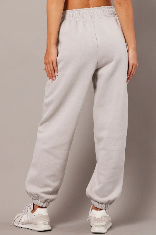 Grey Track Pants High Rise