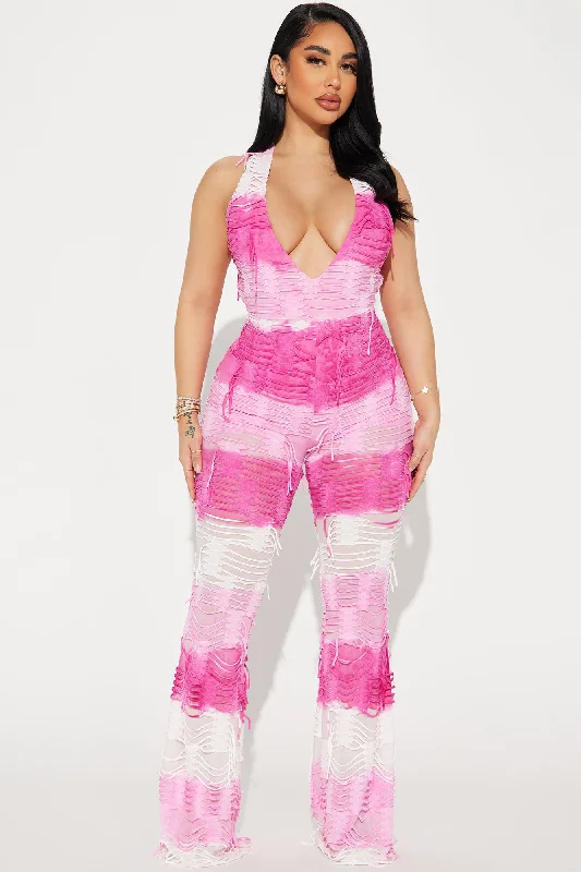 Had You Figured Out Distressed Jumpsuit - Pink