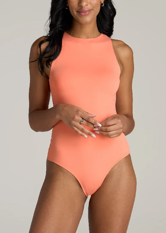 High Crewneck Sleeveless Bodysuit for Tall Women in Apricot Crush