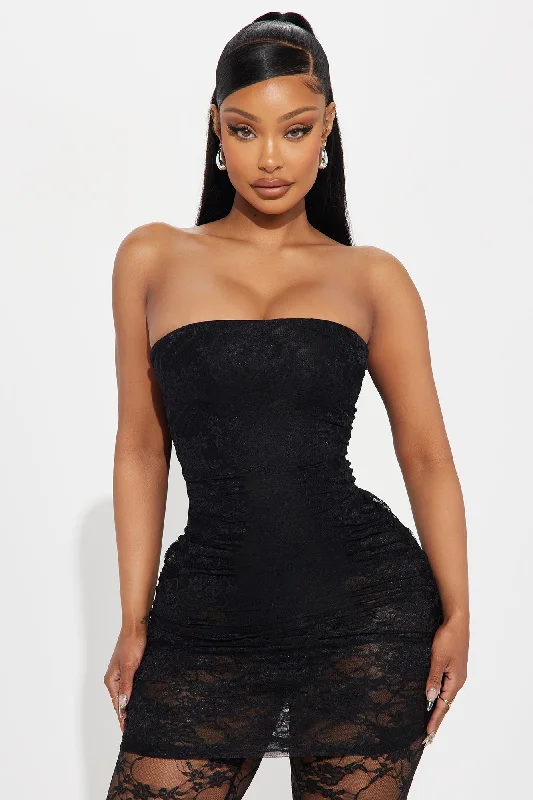 In your Feels Ruched Lace Jumpsuit  - Black