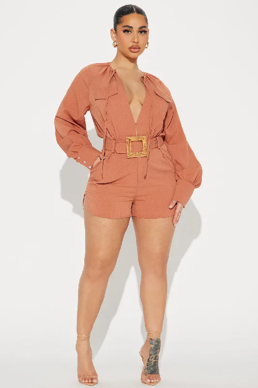 Italian Coast Linen Romper - Rust