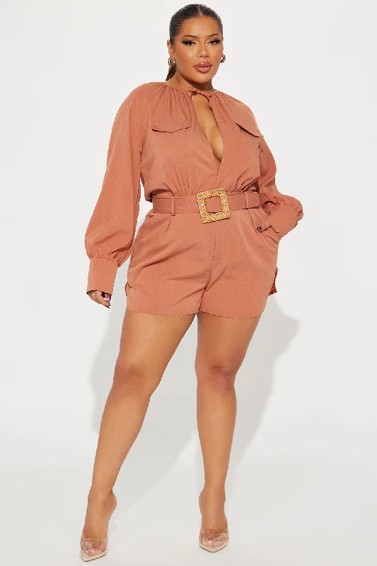 Italian Coast Linen Romper - Rust