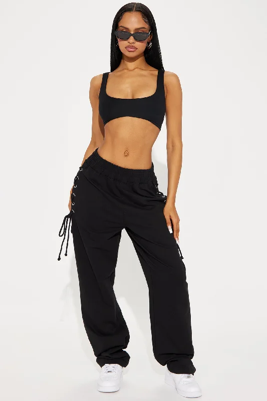 Janay Lace Up Lounge Pant - Black