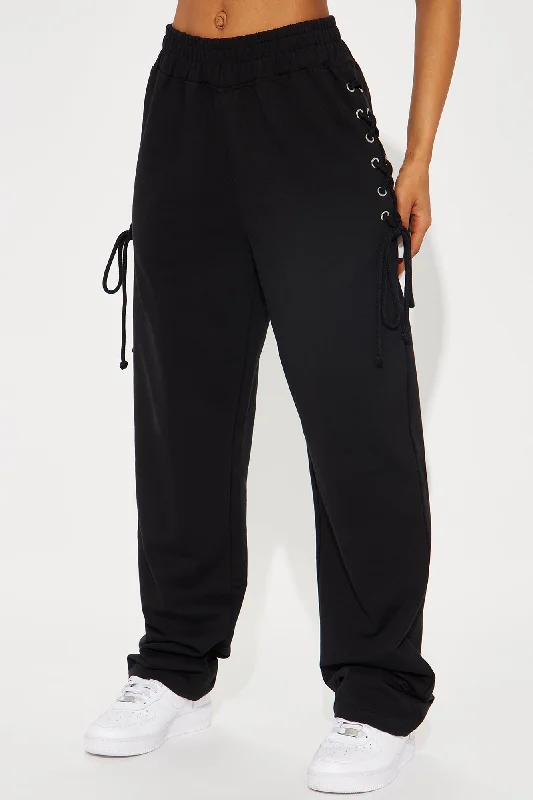 Janay Lace Up Lounge Pant - Black