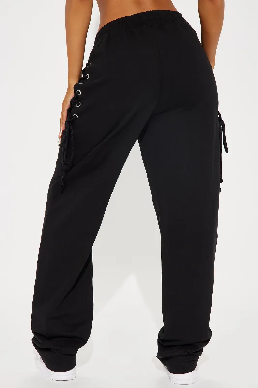 Janay Lace Up Lounge Pant - Black