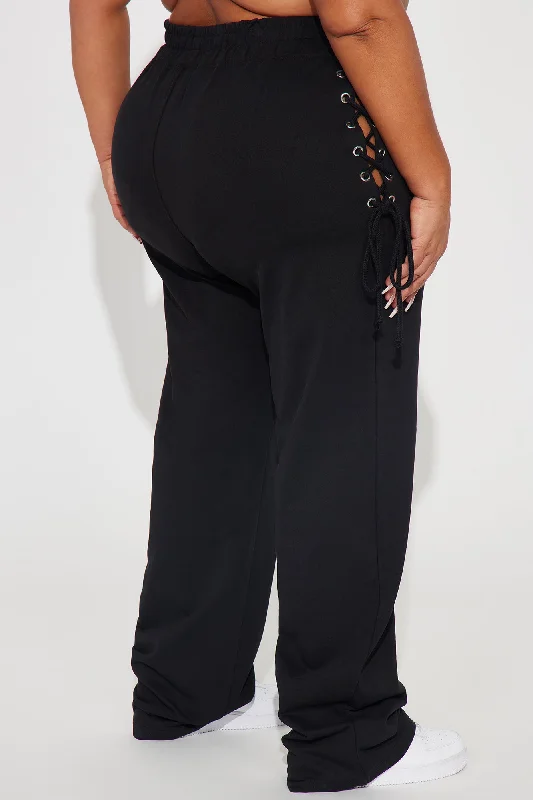 Janay Lace Up Lounge Pant - Black