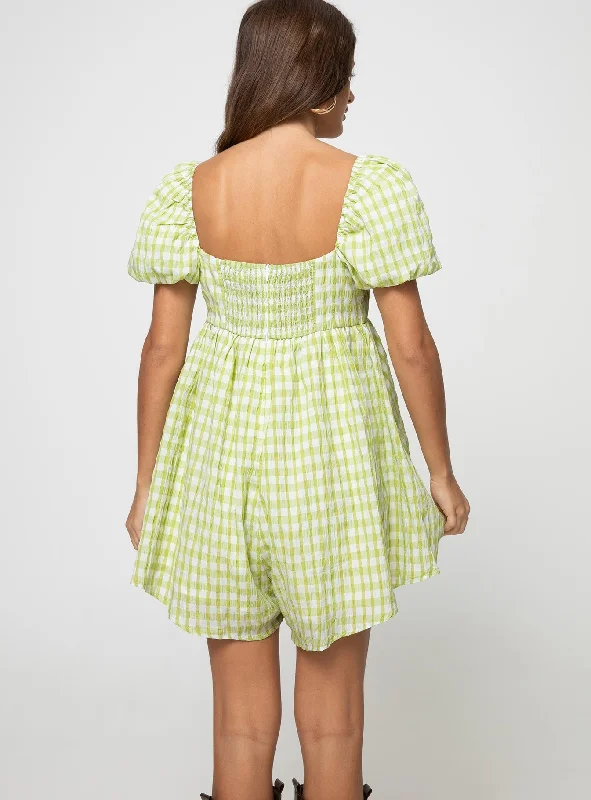 Lorna Check Romper Green