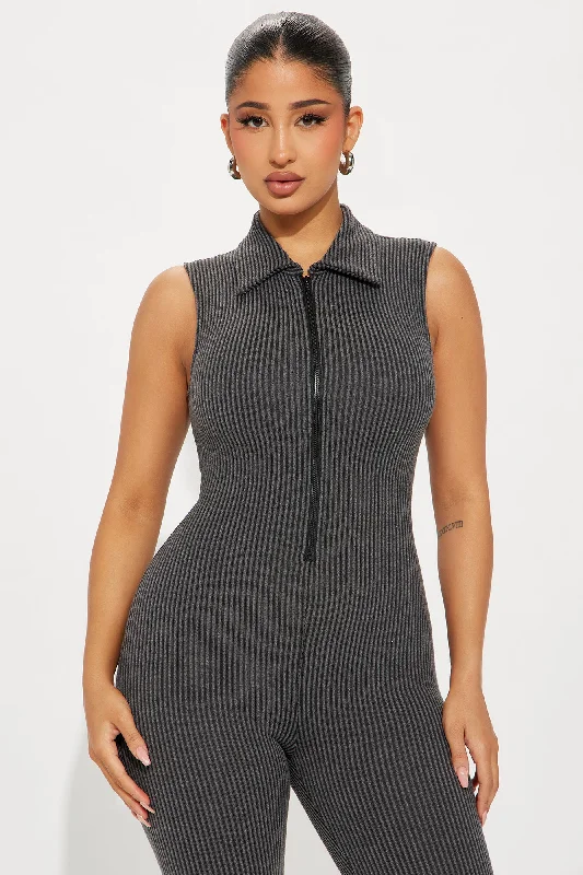 Love Lounge Ribbed Jumpsuit - Charcoal