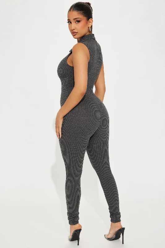 Love Lounge Ribbed Jumpsuit - Charcoal